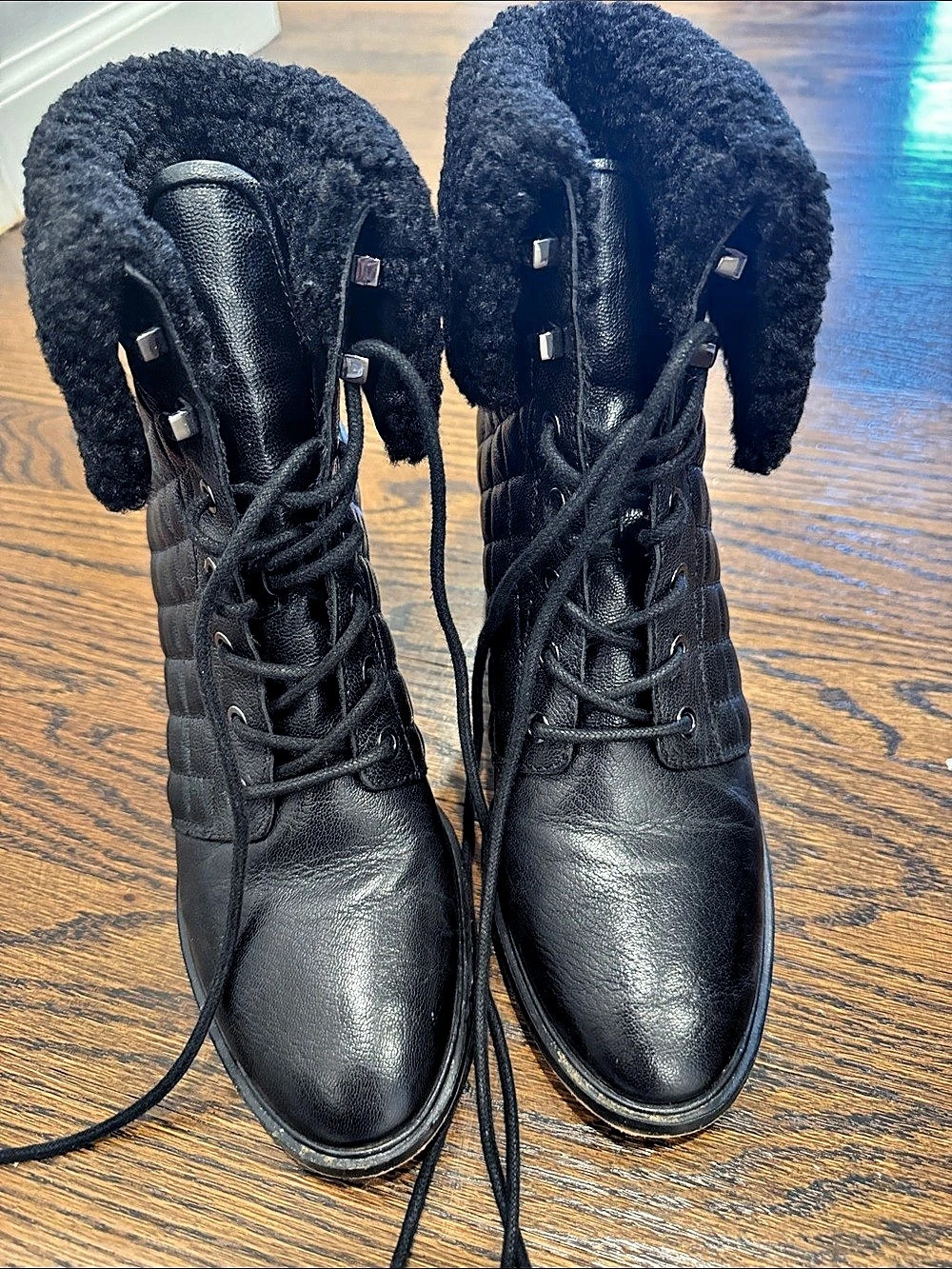 KARL LAGERFELD Paris quilted shearling ankle boots Quilted Shearling Heeled